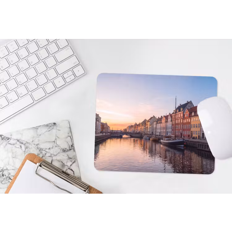 Stad - Gracht - Zonsondergang - Klassiek - Kleurrijk muismat rubber klein -witbureau