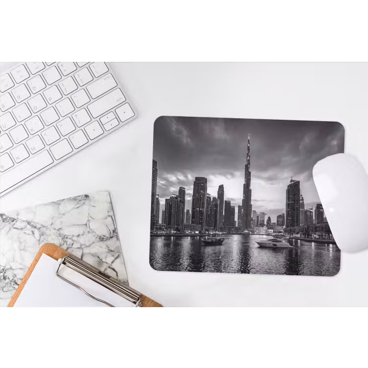 Stad - Skyline - Architectuur - Avond - Zwart-wit muismat rubber klein -witbureau