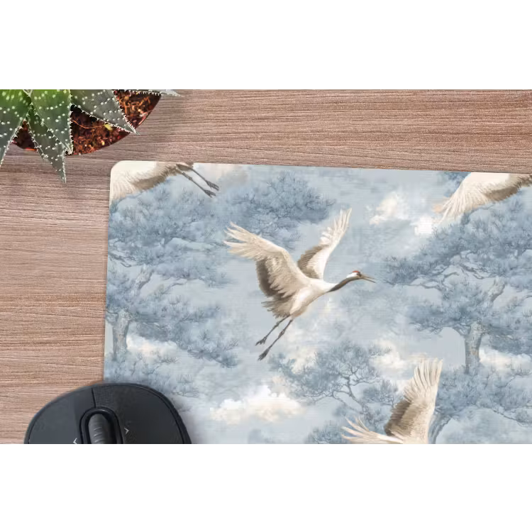 Wolken - Kraanvogels - Blauw muismat rubber klein 262 -closeup