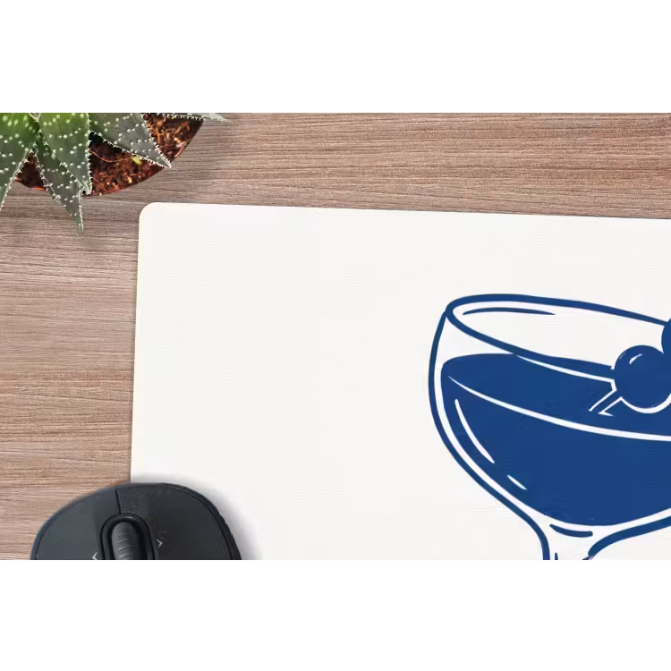 Cocktail - Glas - Illustratie - Blauw - Wit muismat rubber klein -closeup