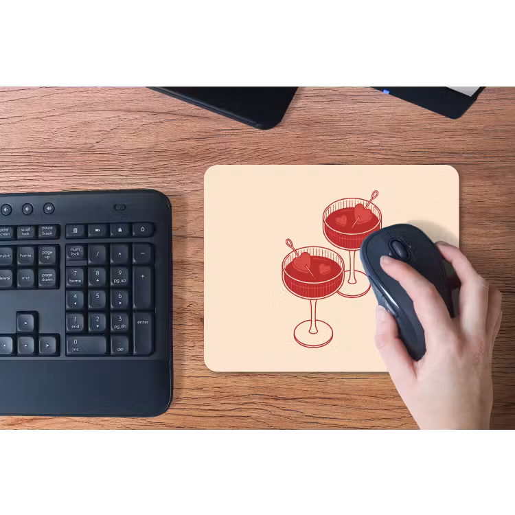 Cocktail - Hartjes - Liefde - Illustratie - Rood muismat rubber klein -toetsenbord