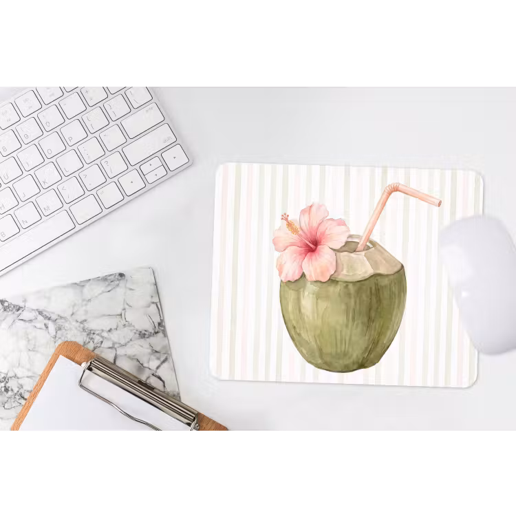 Kokosnoot - Drank - Tropisch - Illustratie - Zomer muismat rubber klein -witbureau