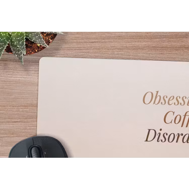 Koffie - Obessive Coffee Disorder - Beige muismat rubber klein -closeup