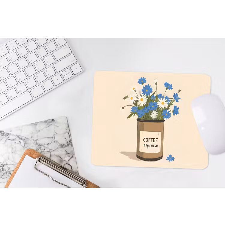 Coffee - Blik - Minimalistisch - Bloemen muismat rubber klein -witbureau