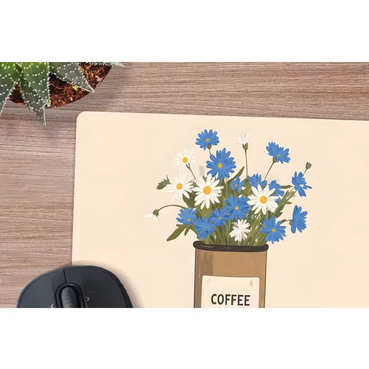 Coffee - Blik - Minimalistisch - Bloemen muismat rubber klein -closeup