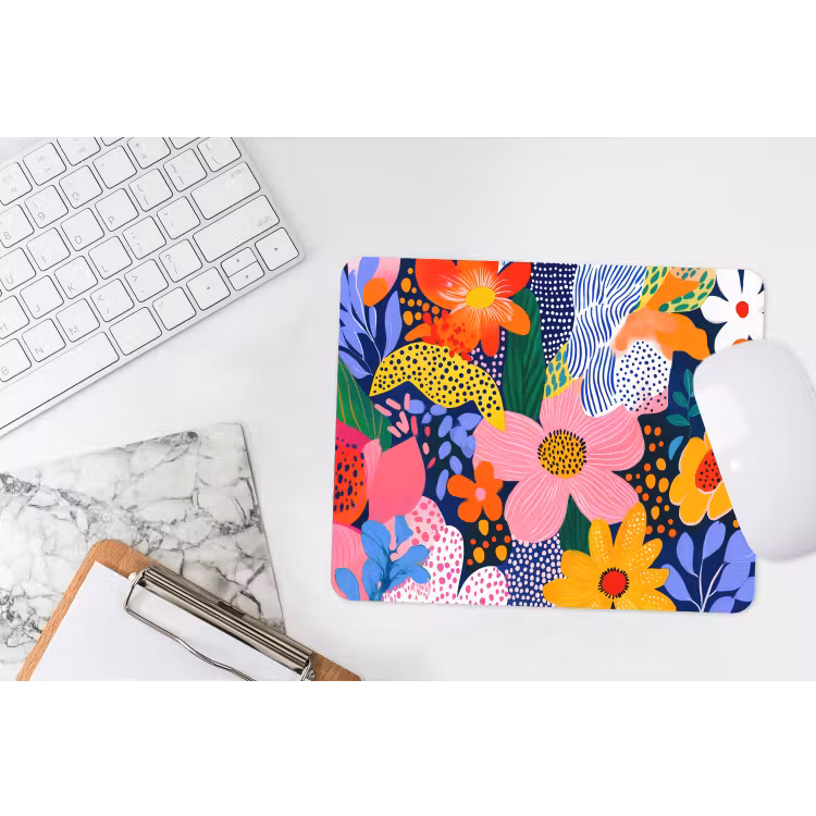 Kleurrijk - Bloemen - Abstract - Stippen muismat rubber klein -witbureau