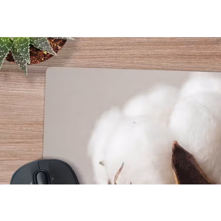Katoenbol - Minimalistisch - Wit muismat rubber klein -closeup