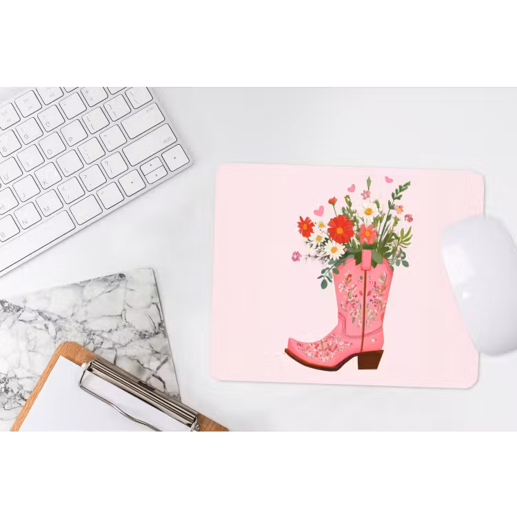 Cowboylaarzen - Roze - Boeket - Bloemen muismat rubber klein -witbureau