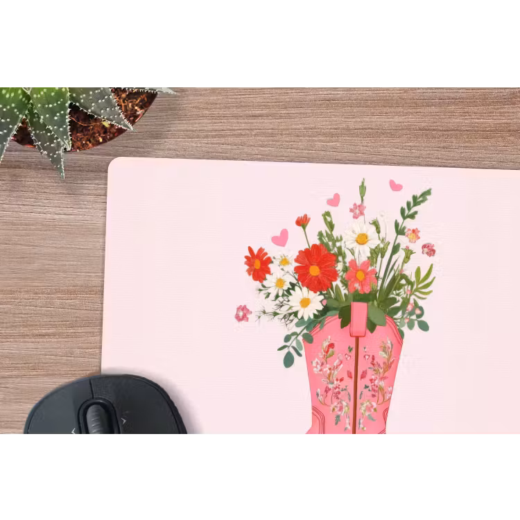 Cowboylaarzen - Roze - Boeket - Bloemen muismat rubber klein -closeup