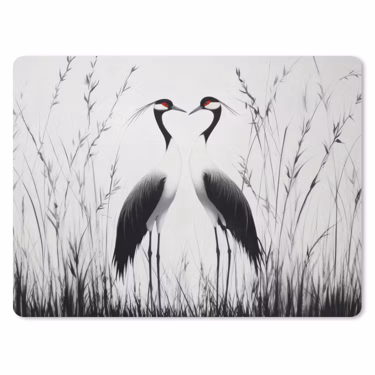 Kraanvogels - Gras - Hartvorm - Zwart muismat rubber klein -3d