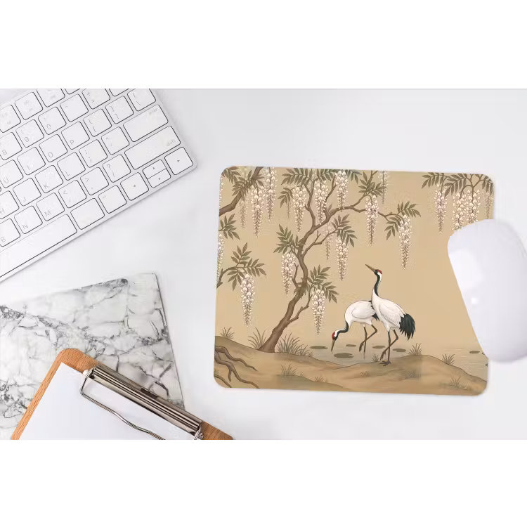 Kraanvogels - Water - Beige muismat rubber klein -witbureau