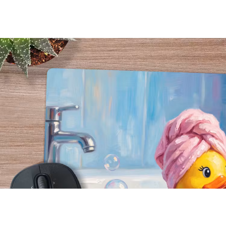 Creatief - Badeend - Kleurrijk muismat rubber klein -closeup