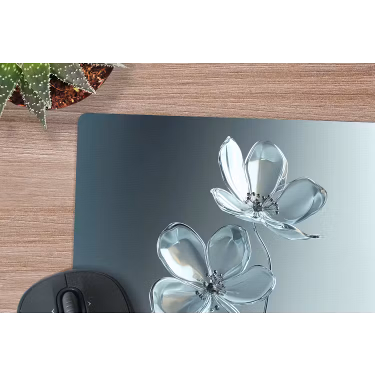 Kristal - Bloemen - Grijs muismat rubber klein -closeup