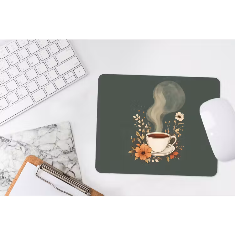 Kop - Bloemen - Groen - Koffie muismat rubber klein -witbureau