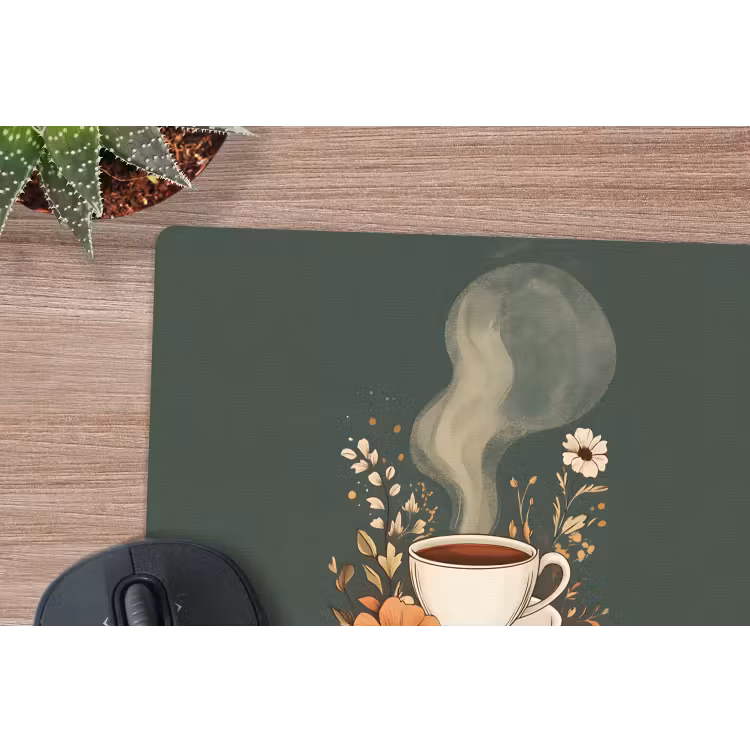 Kop - Bloemen - Groen - Koffie muismat rubber klein -closeup