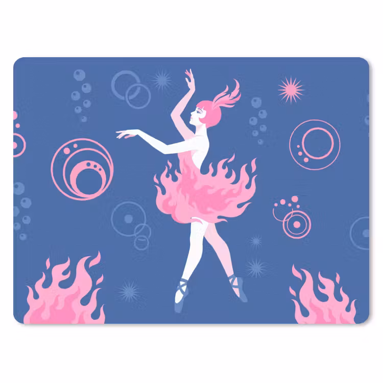 Danseres - Vlammenrok - Abstract - Roze - Blauw muismat rubber klein -3d