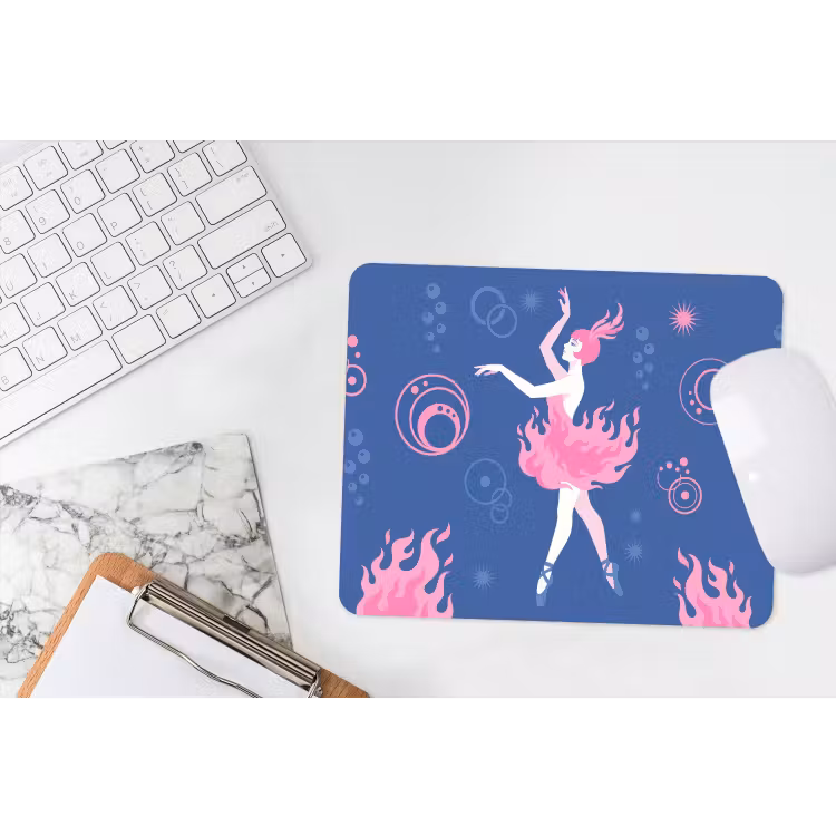 Danseres - Vlammenrok - Abstract - Roze - Blauw muismat rubber klein -witbureau