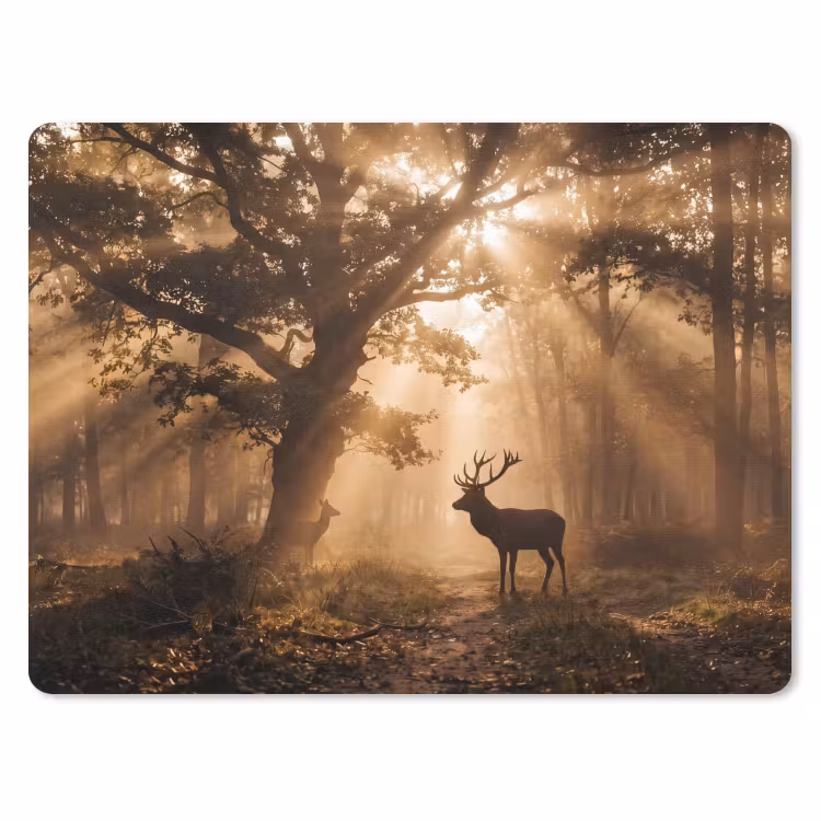 Hert - Bos - Mistig - Natuur - Goud muismat rubber klein -3d