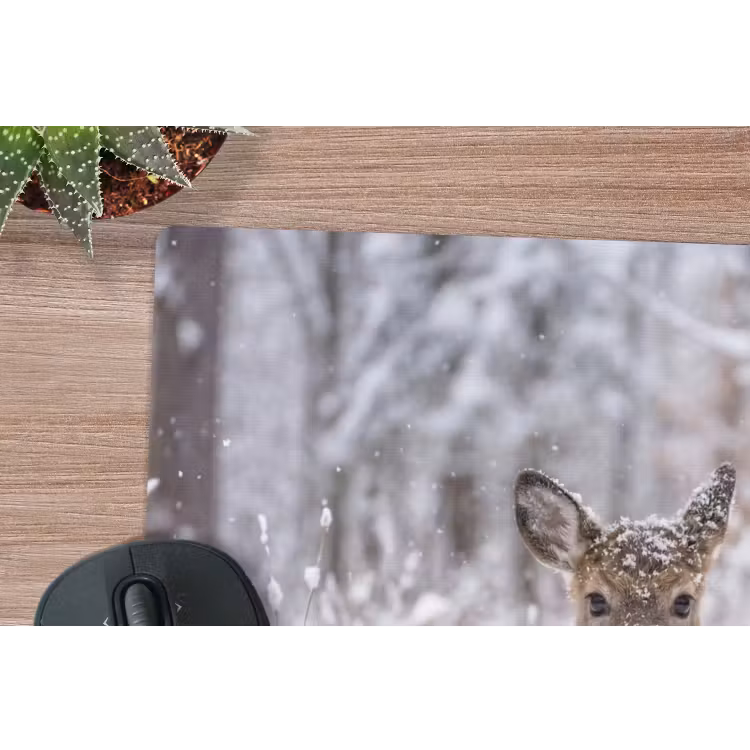 Hert - Sneeuw - Bos - Dieren - Vertederend muismat rubber klein -closeup