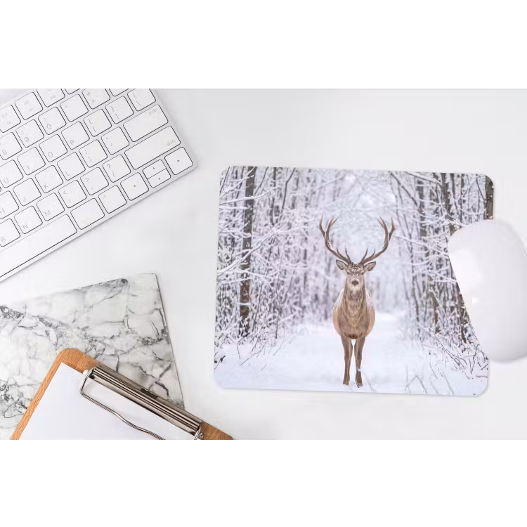Hert - Winter - Bos - Natuur - Wit muismat rubber klein -witbureau