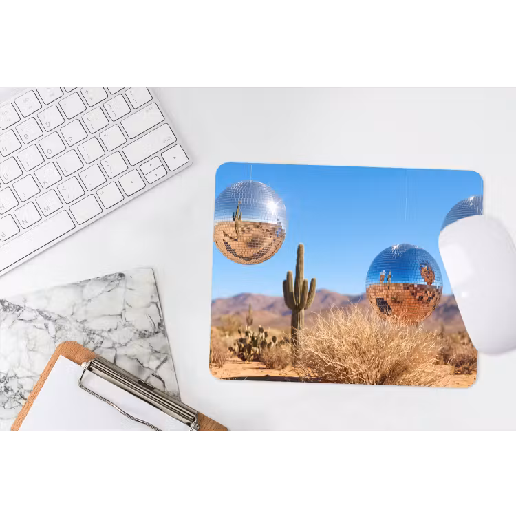 Mouse Pad - Desert - Mirror Ball - Art - Woestijn - Spiegelbal - Kunst muismat rubber klein