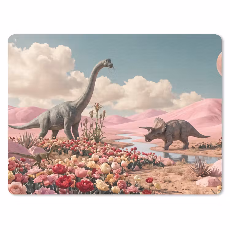 Mouse Pad - Dinosaur - Pink - Landscape - Dinosaurus - Roze - Landschap muismat rubber klein