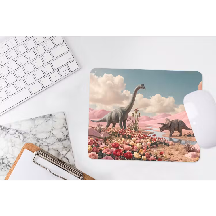 Mouse Pad - Dinosaur - Pink - Landscape - Dinosaurus - Roze - Landschap muismat rubber klein
