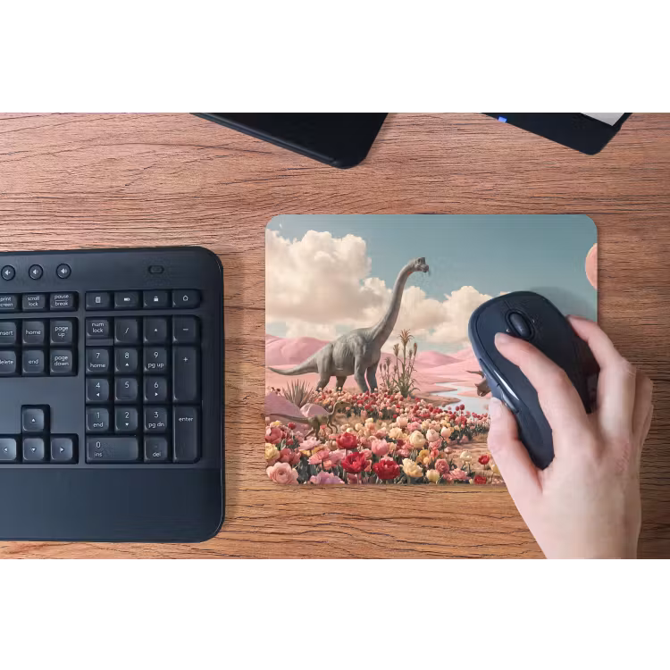 Mouse Pad - Dinosaur - Pink - Landscape - Dinosaurus - Roze - Landschap muismat rubber klein