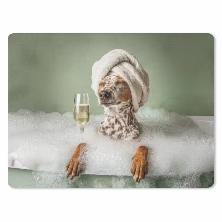 Hond - Bad - Champagne - Handdoek muismat rubber klein -3d