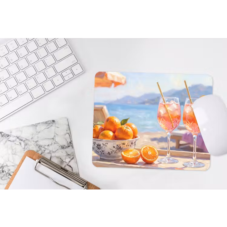 Drank - Glazen - Strand - Zomer - Oranje muismat rubber klein -witbureau