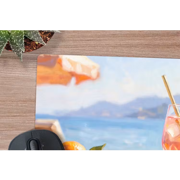 Drank - Glazen - Strand - Zomer - Oranje muismat rubber klein -closeup
