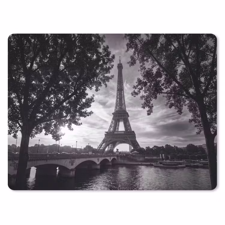 Eiffeltoren - Parijs - Rivier - Architectuur - Zwart-wit muismat rubber klein -3d