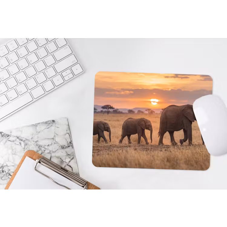 Olifanten - Savanne - Zonsondergang - Afrika - Warm muismat rubber klein -witbureau