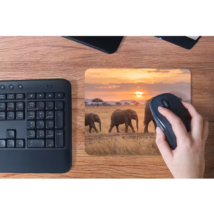 Olifanten - Savanne - Zonsondergang - Afrika - Warm muismat rubber klein -toetsenbord