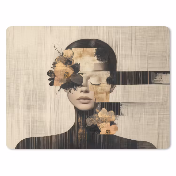 Gezicht - Bloemen - Zwart - Vrouw muismat rubber klein -3d