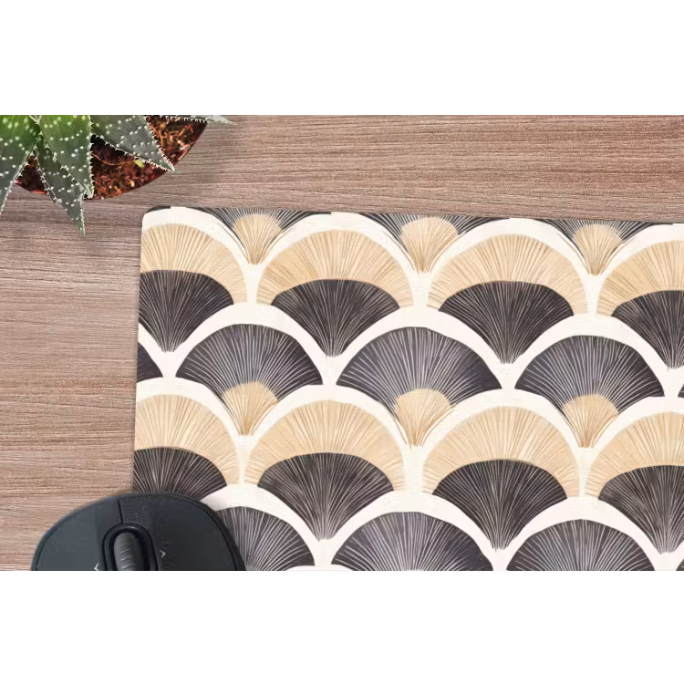 Waaier - Patroon - Zwart - Beige muismat rubber klein 262 -closeup