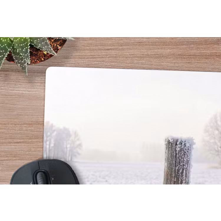 Hek - Sneeuw - Mist - Platteland - Nostalgisch muismat rubber klein -closeup