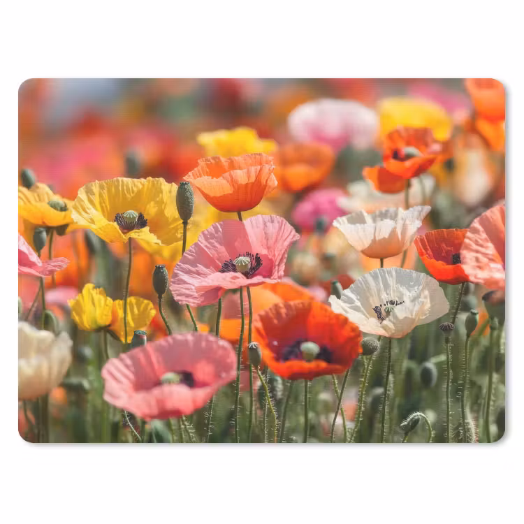 Bloemenveld - Klaprozen - Kleurrijk muismat rubber klein -3d