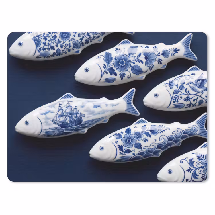 Vissen - Delfts - Blauw - Keramiek muismat rubber klein -3d
