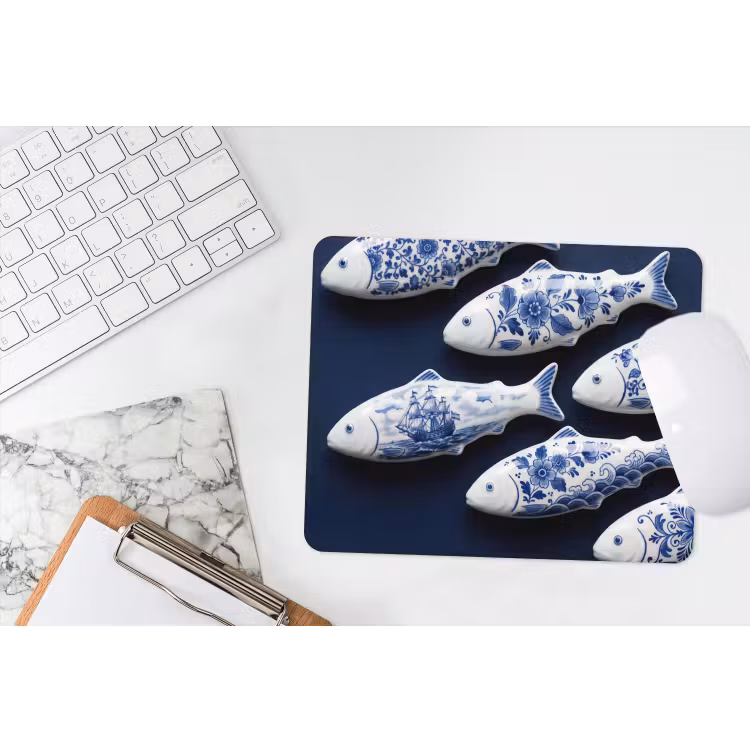 Vissen - Delfts - Blauw - Keramiek muismat rubber klein -witbureau