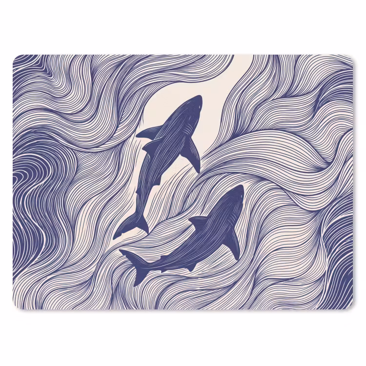 Vis - Oceaan - Lijntekening - Blauw - Dieren muismat rubber klein -3d