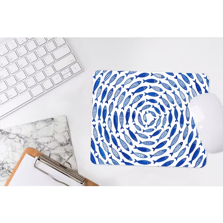 Vis - Patroon - Onderwater - Abstract - Blauw muismat rubber klein -witbureau