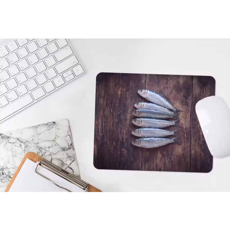 Mouse Pad - Fish - Wood - Food - Vis - Hout - Eten muismat rubber klein