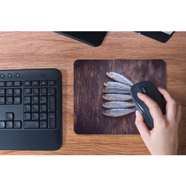 Mouse Pad - Fish - Wood - Food - Vis - Hout - Eten muismat rubber klein