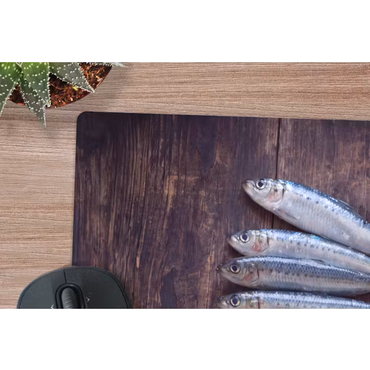 Mouse Pad - Fish - Wood - Food - Vis - Hout - Eten muismat rubber klein