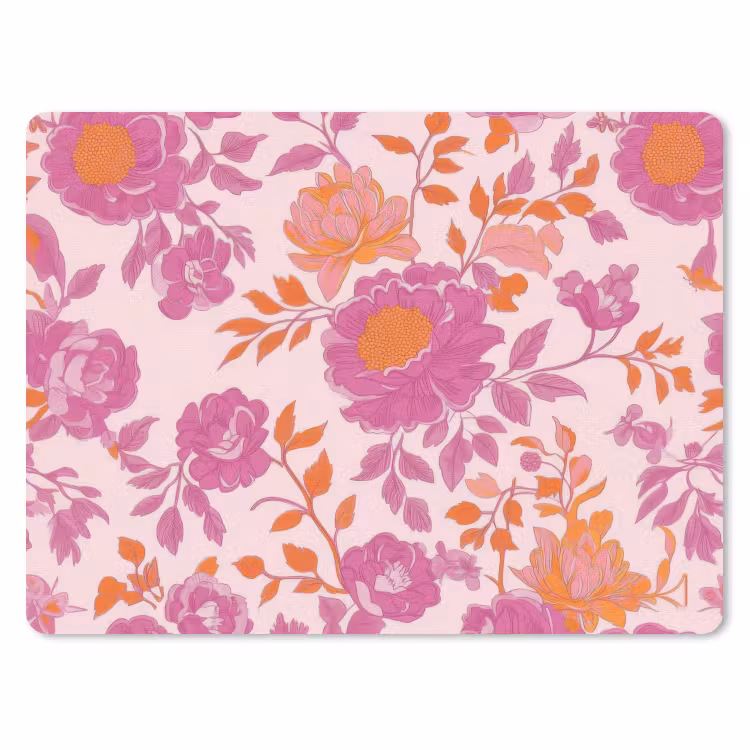 Bloemenpatroon - Roze - Oranje - Bloemen muismat rubber klein -3d