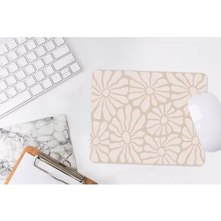 Bloemen - Print - Beige - Bruin - Minimalistisch muismat rubber klein -witbureau