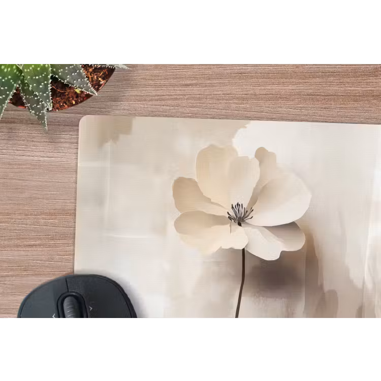 Bloem - Beige - Verf - Schaduw muismat rubber klein -closeup