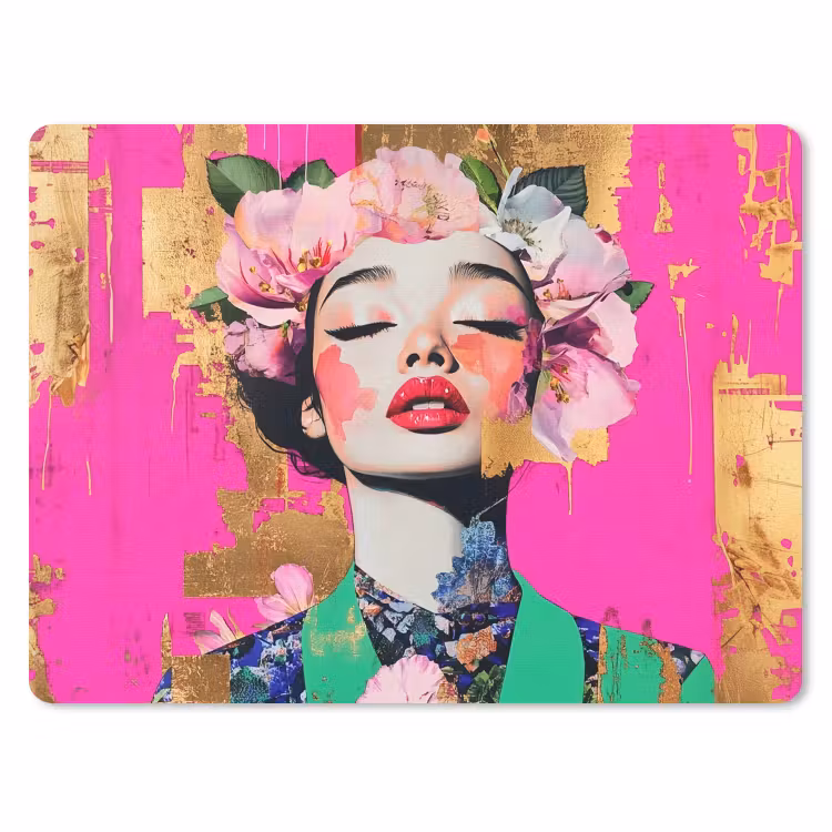 Bloemenkroon - Goud - Vrouw - Portret muismat rubber klein -3d