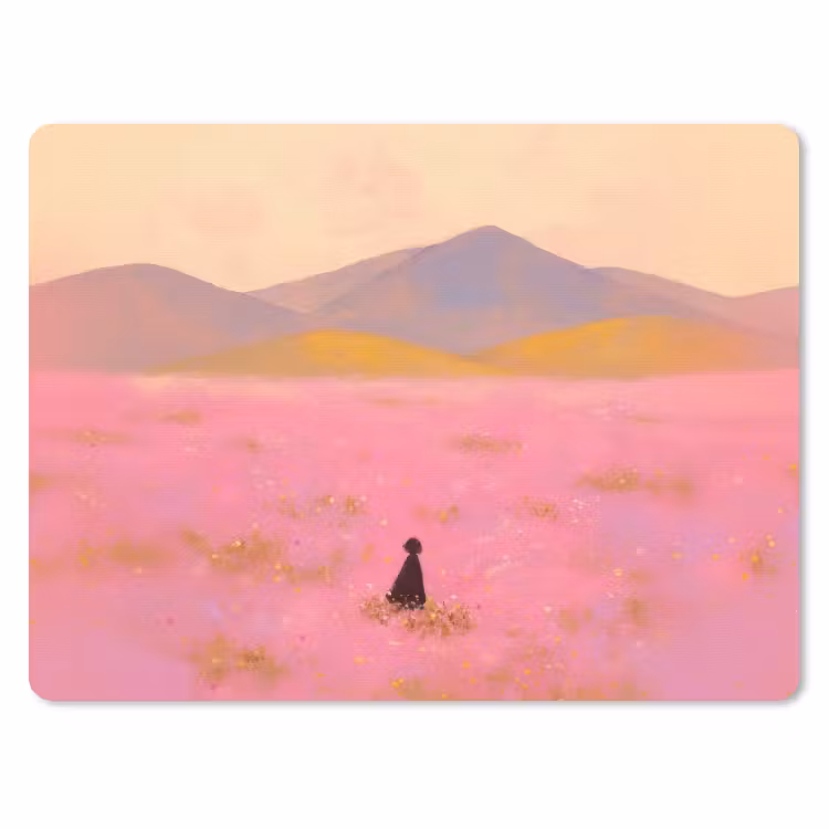 Bloemenweide - Heuvels - Silhouet - Roze muismat rubber klein -3d